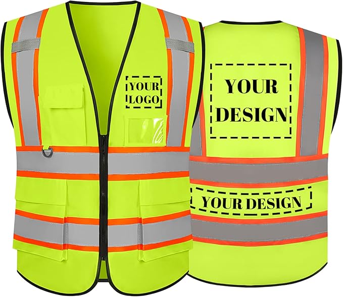 Safety Vest Reflective High Visibility with 5 Pockets ＆Zipper Class 2 Adult Unisex Construction Security Workwear