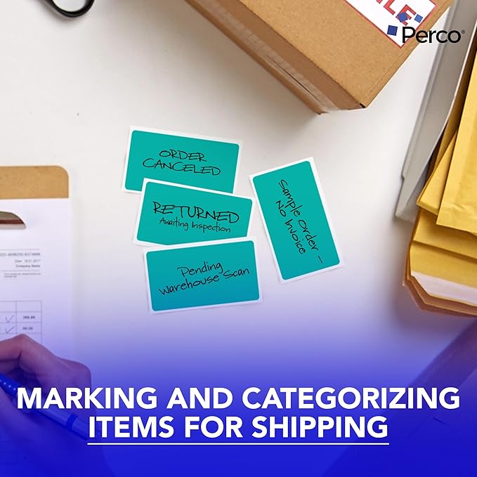 Perco Teal 3x5 Inch Perforated Sticker Labels — 150 Stickers Per Roll — with Permanent Adhesive for Inventory Management, Color Coding, Moving Boxes, Retail, Organizing, Crafting & More — Made in USA