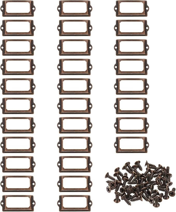 PATIKIL 70x33mm Metal Label Holders, 30 PCS Label Name Card Tag Frames with Screws for Office Library File Cabinets Shelves Wood Drawers Fabric Bins, Red Bronze