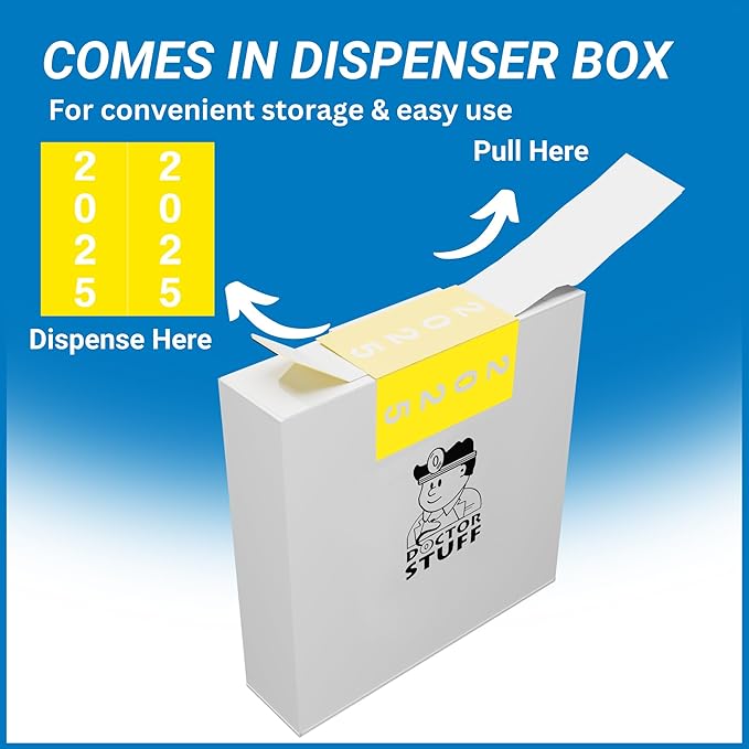 2025 Year Labels, Doctor Stuff 2025 Chart Stickers, Yellow Color Coded, IFC AFV Style, USA Made Year Stickers for X-Ray Jackets, 500/Roll, 1 Roll, 1-7/8" x 1-7/8"