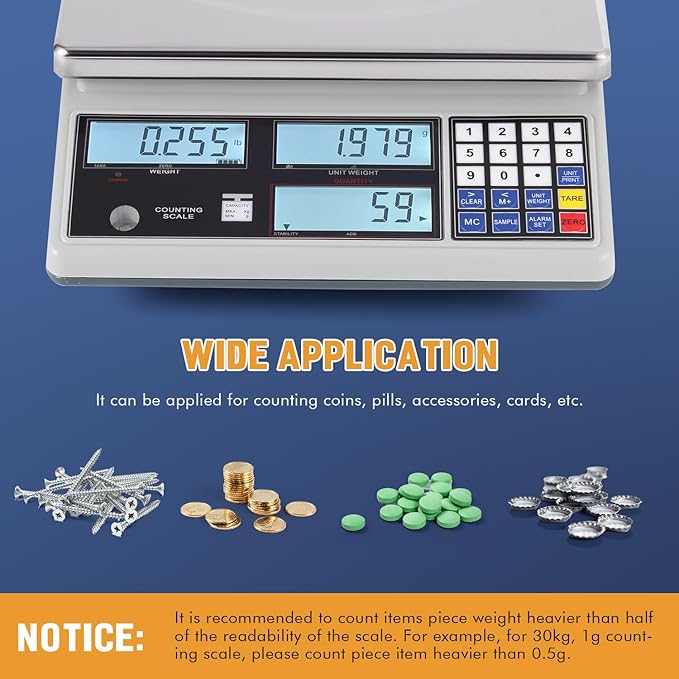 Bonvoisin Industrial Counting Scale Digital Scale for Parts and Coins kg/g/lb Electronic Gram Scale Inventory Counting Scale Industrial Parts Coins Piece Counting Scale (15kg/33lb, 0.1g)