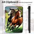 File Clipboard Storage with Pen Holder High Capacity Plastic Nursing Clipboards File Folder Storage Box Clipboard with Heavy Duty Clips for Teacher,Doctor,Offices-Running Horse