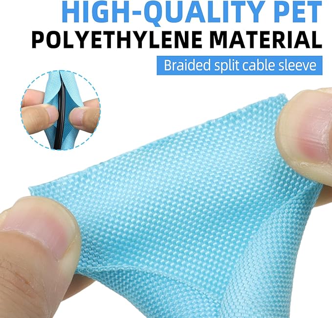 Automotive Wire Loom Tubing, Split Braided Cord Protectors from Pets No Chew, Flexible Cable Sleeve Cable Management for TV/Computer/Electric Wires (Sky Blue, 3/8"-25ft)