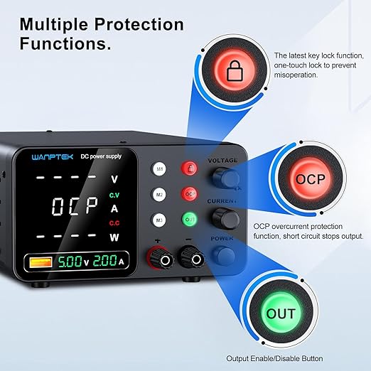 DC Power Supply Variable, 60V 5A Adjustable Switching Regulated Bench Power Supplies with Memory Preset/Locking Key/OCP Protection/Output/USB Fast Charging /4-Digit LED Display