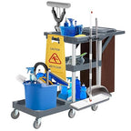 Commercial Traditional Janitorial Cleaning Cart on Wheels with Cover and Vinyl Bag, Housekeeping Carts for Hotels, Stores, Schools, and Business, Gray