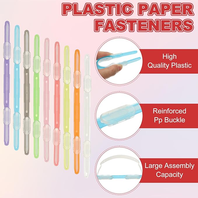 PATIKIL 20 Pcs Loose-Leaf Paper Binding Clamps, Multicolor 2 Plastic Paper Organizers Notebook Fasteners Reusable Prong Binder Clip for Home Office File Report Chart Documents
