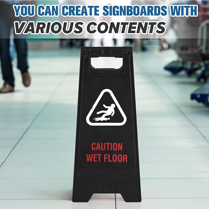 2 Pack 24 Inch Blank Floor Sign Black A-frame Foldable Caution Sign Stick/Write-On Double Sided Safety Warning for Pool Restaurant Restroom Office