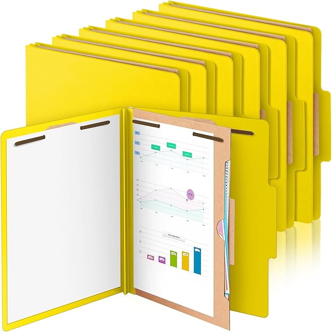 Skyygemm 12 Pack Classification Folders Letter Size Bulk with Divider and 2" Expansion, Pressboard Folder with 2 Prong Fasteners for Teachers, Clergy, Office, Church, Christmas Donations(Yellow)