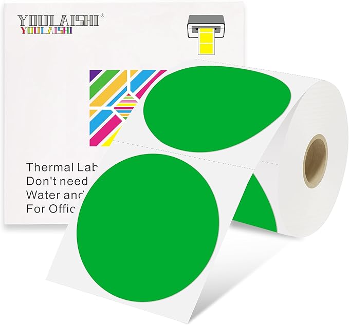 3 x 3Inch Round Color Coding Labels Circle Thermal Labels Printable Waterproof 500Pcs Round Stickers Adhesive Writable for Office,Home,Garage,DIY Sticker,Barcodes,Name Tag, Green