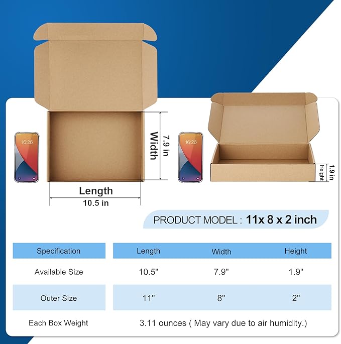 Famagic Shipping Boxes 11x8x2 Inch 30 Pack Brown Small Box Corrugated Cardboard Mailers Boxes for Book Gift Packaging Small Business, Mailing Boxes for Shipping