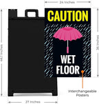 Caution Wet Floor Umbrella Sidewalk Sign Kit, 24x36 Inches, with A Frame Stand, Made in USA