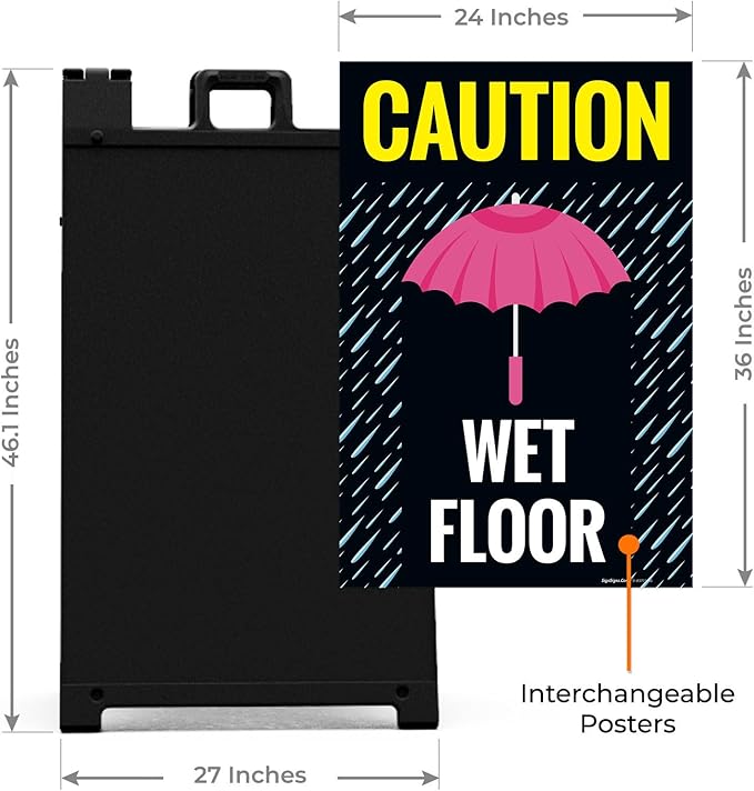 Caution Wet Floor Umbrella Sidewalk Sign Kit, 24x36 Inches, with A Frame Stand, Made in USA