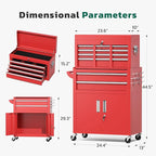 Greenvelly Tool Chest, 8-Drawer Rolling Tool Chest with Hooks and Lockable Wheels,Metal Storage Detachable Top Tool Box with Lockable Wheels for Garage,Workshop,Art Studio(Red)