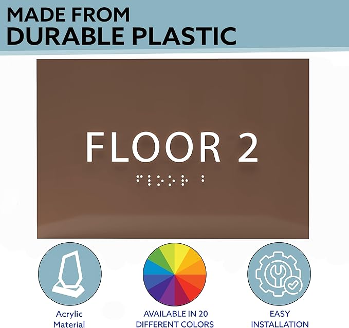 6" X4" Floor 2 Sign - ADA Compliant Tactile Graphics Grade 2 Braille Text | Wall Mount Plastic Directional Assistance, Floor Number Sign for Office, Schools, Hospitals, Apartments