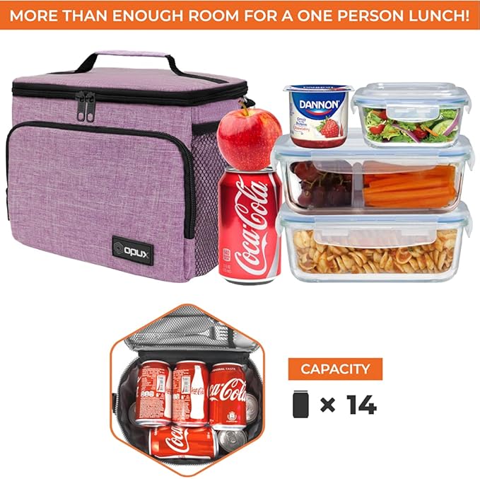OPUX Insulated Lunch Bag for Men Women, Soft Lunch Box for Office Work School Picnic, Leakproof Lunch Cooler Bag with Shoulder Strap for Kid Adult Boy Girl, Medium Lunchbox Lunch Tote (Heather Purple)