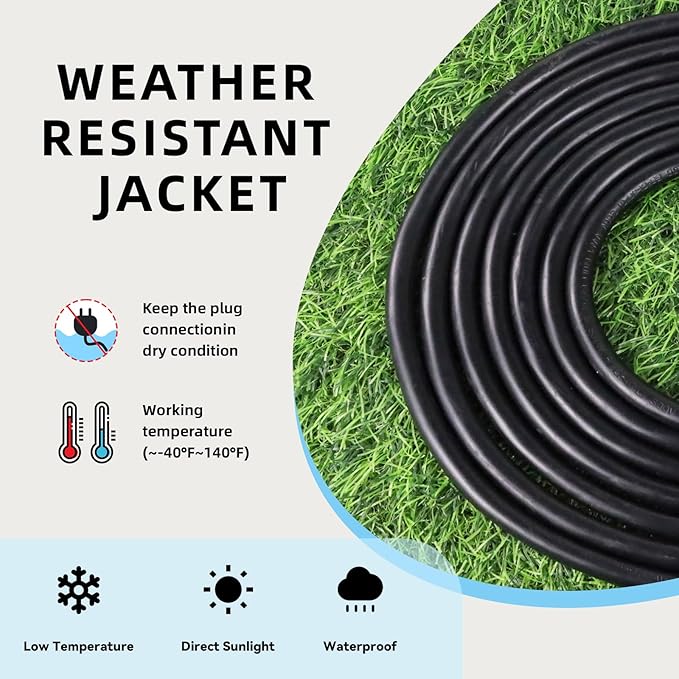 EP 100 Ft Outdoor Extension Cord - 12/3 SJTW Heavy Duty Black Extension Cable with 3 Prong Grounded Plug - Power Cord for Lawn, Garden, Appliances