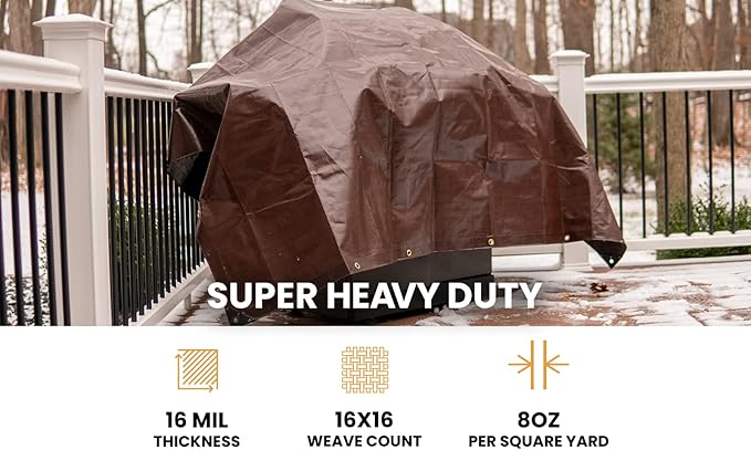 WHITEDUCK Super Heavy Duty Poly Tarp Cover 16 Mil & 10 Mil with Grommets and Reinforced Edges (Brown, White & Silver Black) (Brown- 16 Mil, 4' x 20')