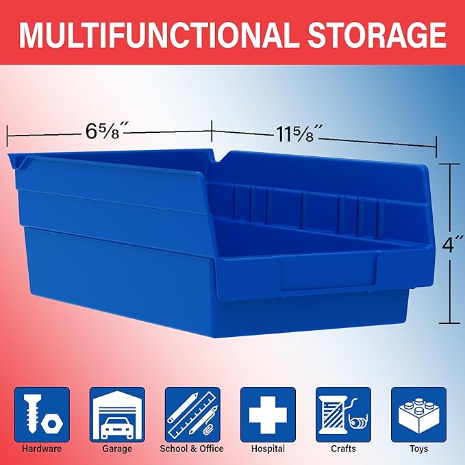 Akro-Mils 30130 Plastic Shelf Bins, Heavy Duty Storage Bins for Garage, Closet, and Drawer Organization, 12-Inch x 6-1/2-Inch x 4-Inch, Yellow, 12-Pack