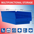 Akro-Mils 30130 Plastic Shelf Bins, Heavy Duty Storage Bins for Garage, Closet, and Drawer Organization, 12-Inch x 6-1/2-Inch x 4-Inch, Blue, 12-Pack