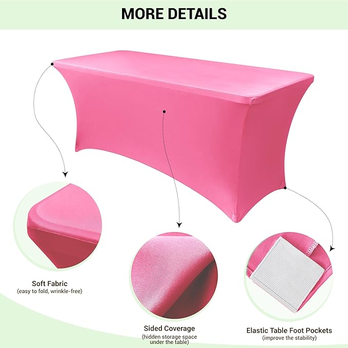 Obstal 6 Pack Stretch Spandex Table Covers for 6 Foot Tables - 6 FT Universal Rectangular Fitted Tablecloth Protector for Wedding, Banquet, Party, 72 Length x 30 Width x 30 Height Inches, Dark Pink