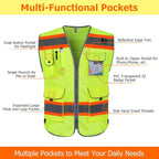 TCCFCCT Yellow Safety Vest for Men Women 9 Pockets Mesh High Visibility Reflective Vest for Safety, Work Vest with Reflective Strips, Meets ANSI/ISEA Standards, DB-5X-Large