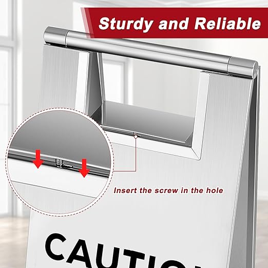 Tandefio 2 Pcs Stainless Steel Wet Floor Sign 24 Inch Caution Watch Your Step Signs Double Sided Foldable Commercial Safety Warning Industrial Warning Signs for Office Hotel Market Restroom Restaurant