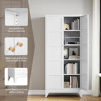 Yizosh Metal Storage Cabinet with 2 Doors and 4 Adjustable Shelves,- 72" White Kitchen Pantry Storage Cabinet for Kitchen,Living Room,Dining Room