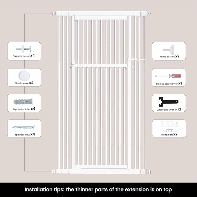 Gardner Pet 51"-87" Extra Tall Cat Gate for Doorway, Wide Adjustable 27.56"-37" Baby Gate Included 4 Extension Kits, Pressure Mounted Safety Full Door Gate for Stairs, Studio, Kitchen (Black)