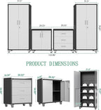 Metal Tool Cabinet,Garage Storage Cabinet System,Wall Cabinet & Locking Rolling Tool Cabinet with Doors and Adjustable Shelves,Steel Tool Cabinets for Home (4 Pcs-StyleA, Black & Grey)
