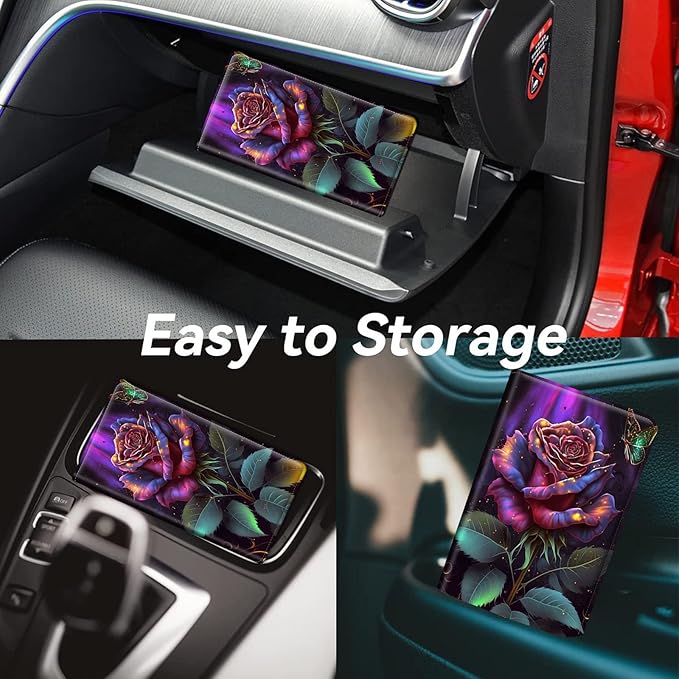 Car Registration and Insurance Holder, Leather Car Glove Box Organizer, Cool Car Accessories for ID, Driver's License Cards & Essential Document,business cards,Men&WomenPink Rose Flower Butterfly
