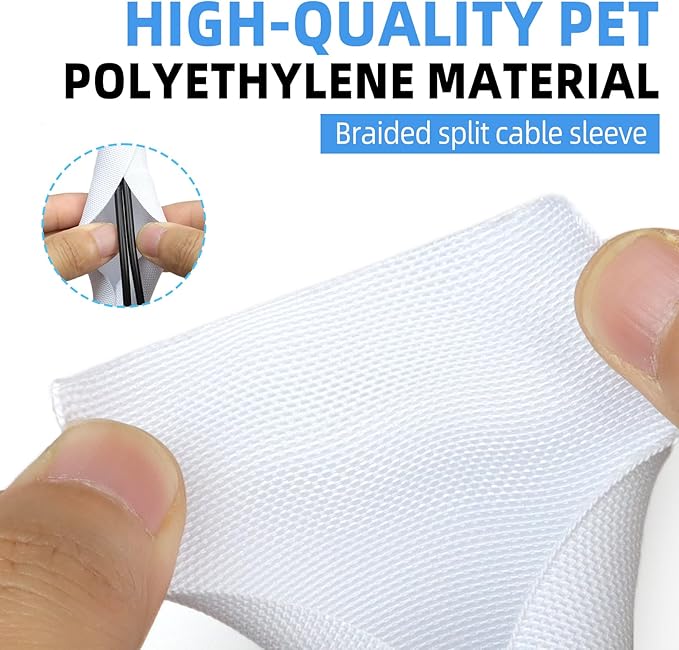 Automotive Wire Loom Tubing, Split Braided Cord Protectors from Pets No Chew, Flexible Cable Sleeve Cable Management for TV/Computer/Electric Wires (White, 5/8"-10ft)