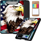 Clipboard with Storage,Plastic Storage Clipboard with Low Profile Clip, Heavy Duty Nursing Clipboards Foldable,Coaches Clipboard Case for Work, Teacher,Office School Supplies,American Flag Owl