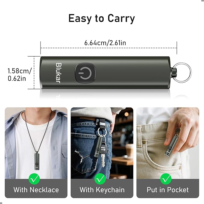 Blukar Rechargeable EDC Flashlight, Mini Keychain Flash Light with 3 Lighting Modes, Memory Function, Waterproof, Compact and Portable Pocket Light for Everyday Carry, Emergency,Camping-Gray