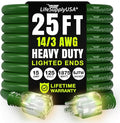 25ft Outdoor/Indoor Extension Cord 14/3 Gauge Heavy Duty 3 Prong SJTW, Waterproof, Flexible Cold-Resistant Long Power Cord,15A 125V 1875W, Green by LifeSupplyUSA