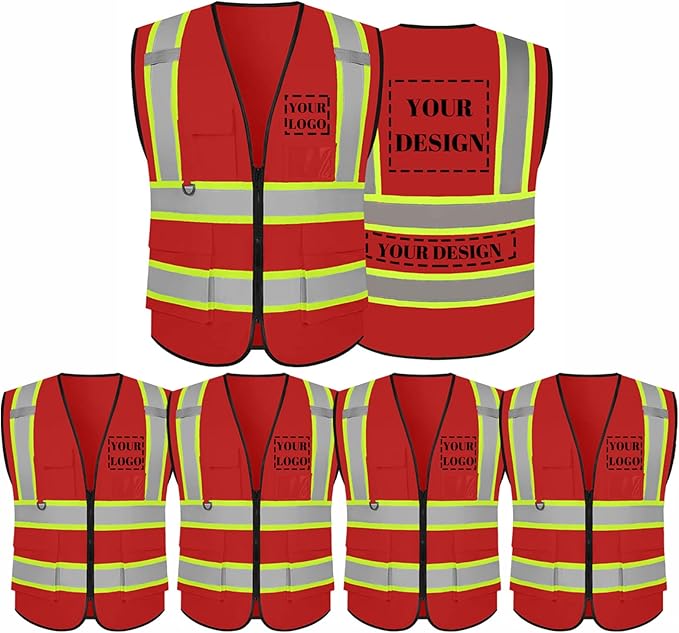 Safety Vest Reflective High Visibility with 5 Pockets ＆Zipper Class 2 Adult Unisex Construction Security Workwear