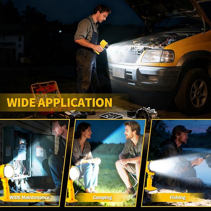 LED Work Light Compatible with DEWALT, Portable Dual Head Handheld Spotlight with 600 Yard Distance - 64W LED Lighting for Dewalt 18V 20V Max Battery for Outdoor Construction, Battery Not Included