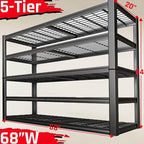 68" Wide Heavy Duty Garage Shelving Units, 5-Tier Deep Storage Shelves,Black Metal Garage Shelves,Steel Shelf,Large Storage Rack,Industrial Shelving for Shop, 68" W x 20" D x 84" H