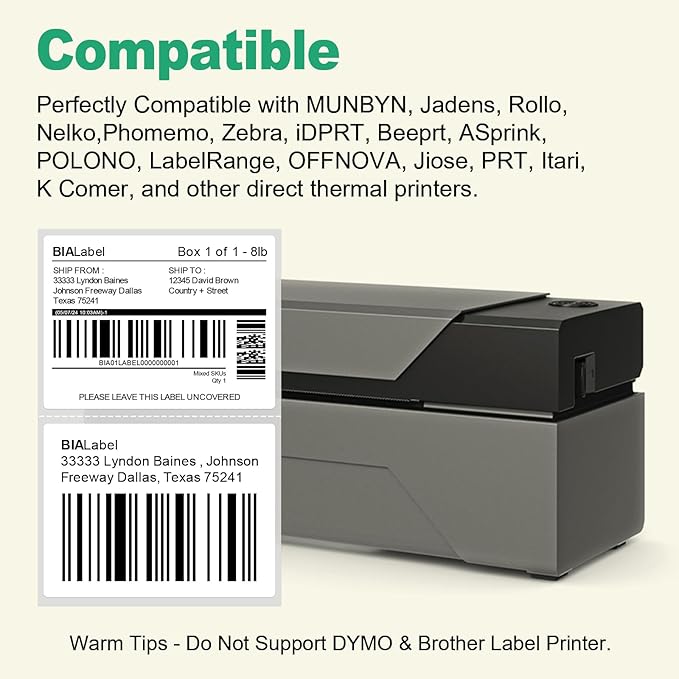 12 Rolls 4" X 3" Thermal Labels, 500/Roll - Direct Thermal Labels Compatible with Zebra & Rollo Printers, BIAlabel