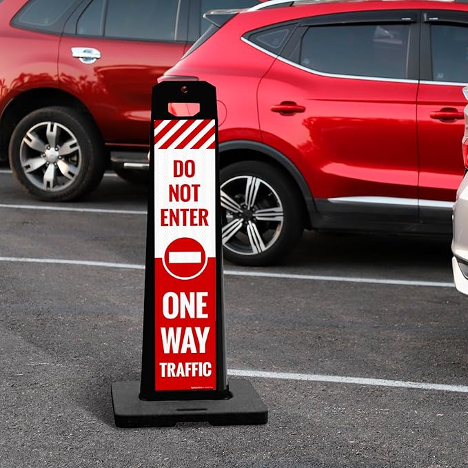 Do Not Enter One Way Traffic Vertical Panel Sign Kit, Double Sided 3M Engineer Grade Reflective, with 20 lbs Black Portable Rubber Base, Impact Resistant Plastic Frame