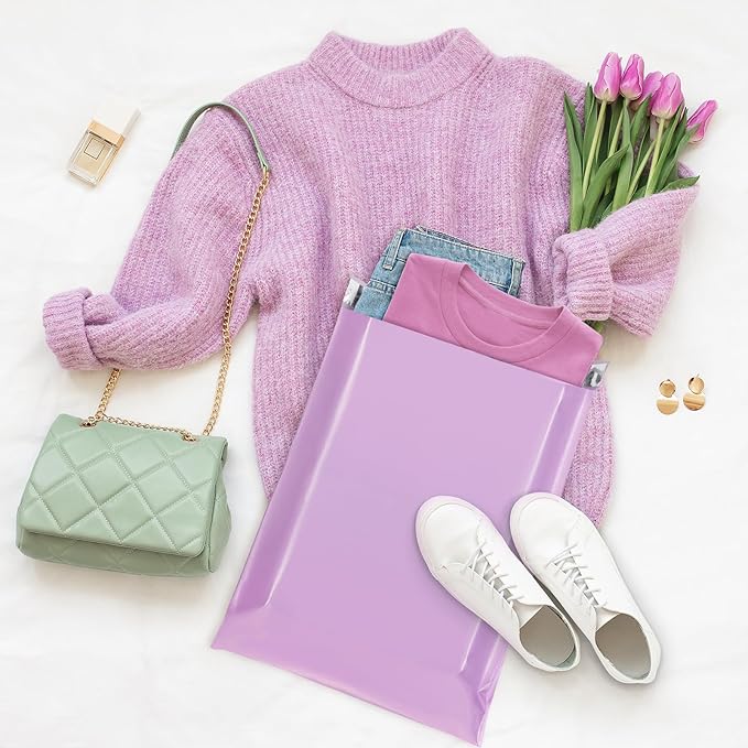Fuxury Poly Mailers 12x15.5 Inch 500 Pcs, Bulk Shipping Bags for Clothing, Strong Adhesive Shipping Envelopes for Small Business Suppliers,Waterproof Mailers Poly Bags Mailing Envelopes Light Purple