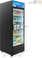 Wilprep Commercial Refrigerator, 22.4 cu. ft. Upright Beverage Display Refrigerator with LED Lighting, 27.6" Glass Door Merchandiser Cooler, ETL, ETL sanitation Listed