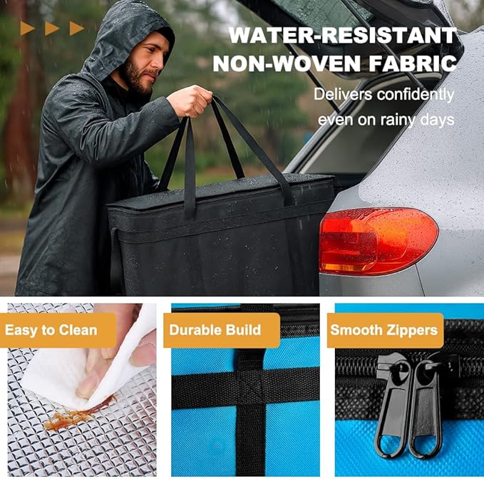 XXXL Insulated Food Delivery Bag - Reusable Thermal Cooler Grocery Bags for Catering & Delivery, Pizza Carrier for Events, Large Capacity Bag Keeps Food Hot/Cold for Shopping, Commercial (with Base)