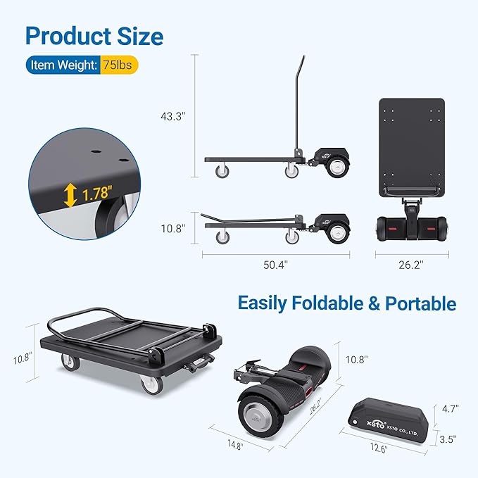 Electric Platform Truck,661lbs Capacity Heavy Duty Flatbed Cart, 1000W Powered Hand Truck Cart,15.5 Mile Endurance, for Warehouse High-Frequency Sorting, Stocking & Picking