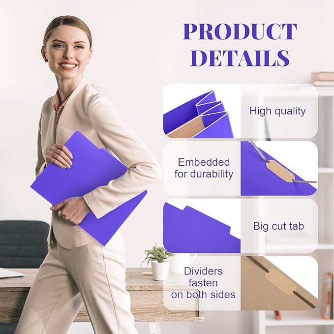 Skyygemm 12 Pack Classification Folders Letter Size Bulk with Divider and 2" Expansion, Pressboard Folder with 2 Prong Fasteners for Teachers, Clergy, Office, Church, Christmas Donations(Purple)