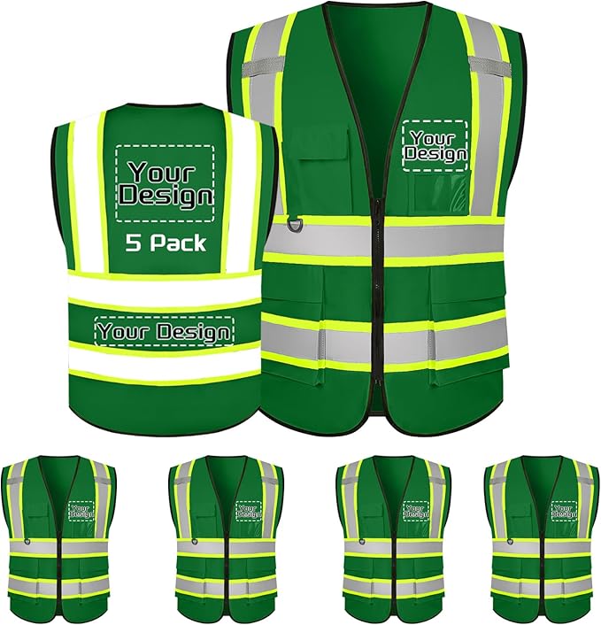 Custom Safety Vest with Logo Pockets High Visibility Reflective Vests Construction Security Workwear