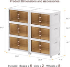 720Qt Stackable Storage Bins with Lids, 6 Pack Large Collapsible Bins with Wheels, Plastic Cabinet with Doors, Foldable Closet Organizers and Storage for Home, Dorm, Office, White