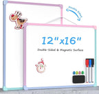 MaxGear Double-Sided Dry Erase Board for Wall, 16"x12" Hanging Whiteboard, Small Dry Erase White Board kit, Portable Whiteboard for Planning, Drawing, Memo, to Do List, Macaron Frame
