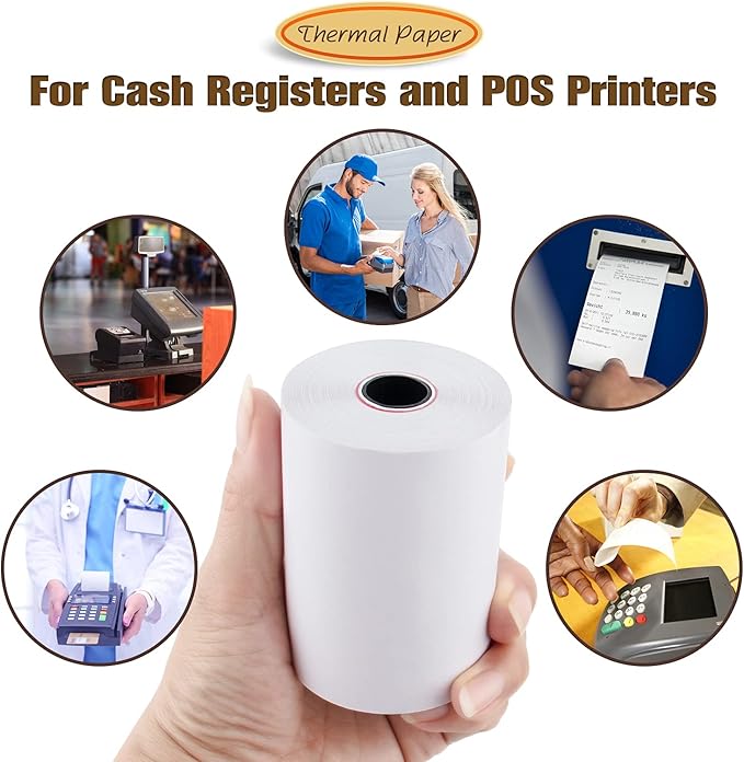 (50 Rolls) 3 1/8" x 119' Thermal Paper, POS Receipt Paper for Retail Business Cash Register, Fits Most Credit Card Terminal