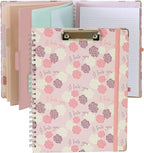 Clipboard Folio Spiral Folder Board,5 Extra Folders with 10 Storage Pockets,Refillable Lined Fillable Notepad,Folded Clipboard with Storage,Suitable for Office,School and Student (Pink Love Flower)