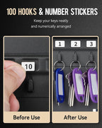 Uniclife 100 Position Key Cabinet with Key Lock Wall Mounted Black Security Storage Box Steel Key Organizer with Colorful Key Tag Labels Stickers and Hooks
